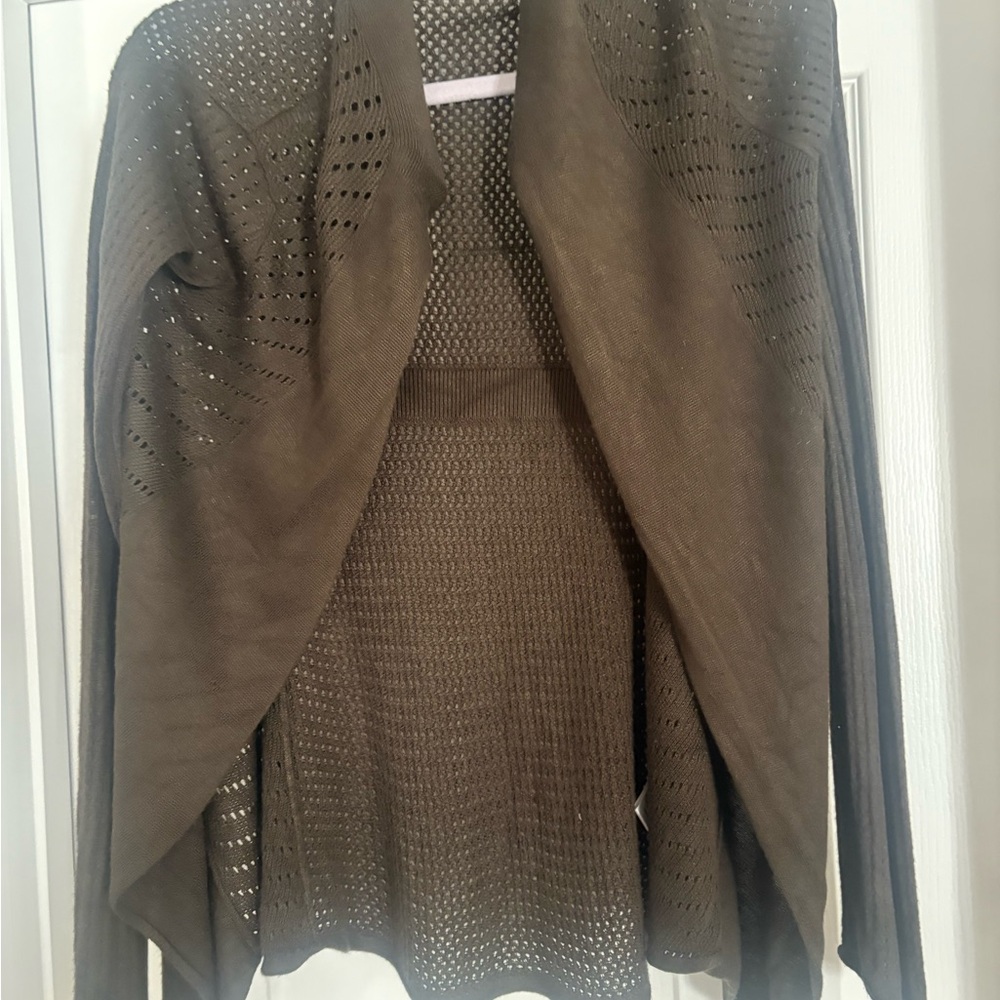 Elegant olive colored Open-Front Cardigan